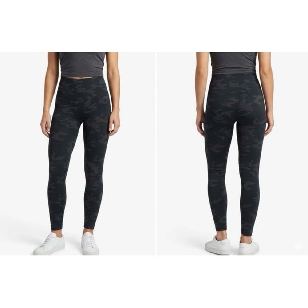 SPANX Look At Me Now Black Camo‎ High Rise Seamless Leggings Women's M Shaping